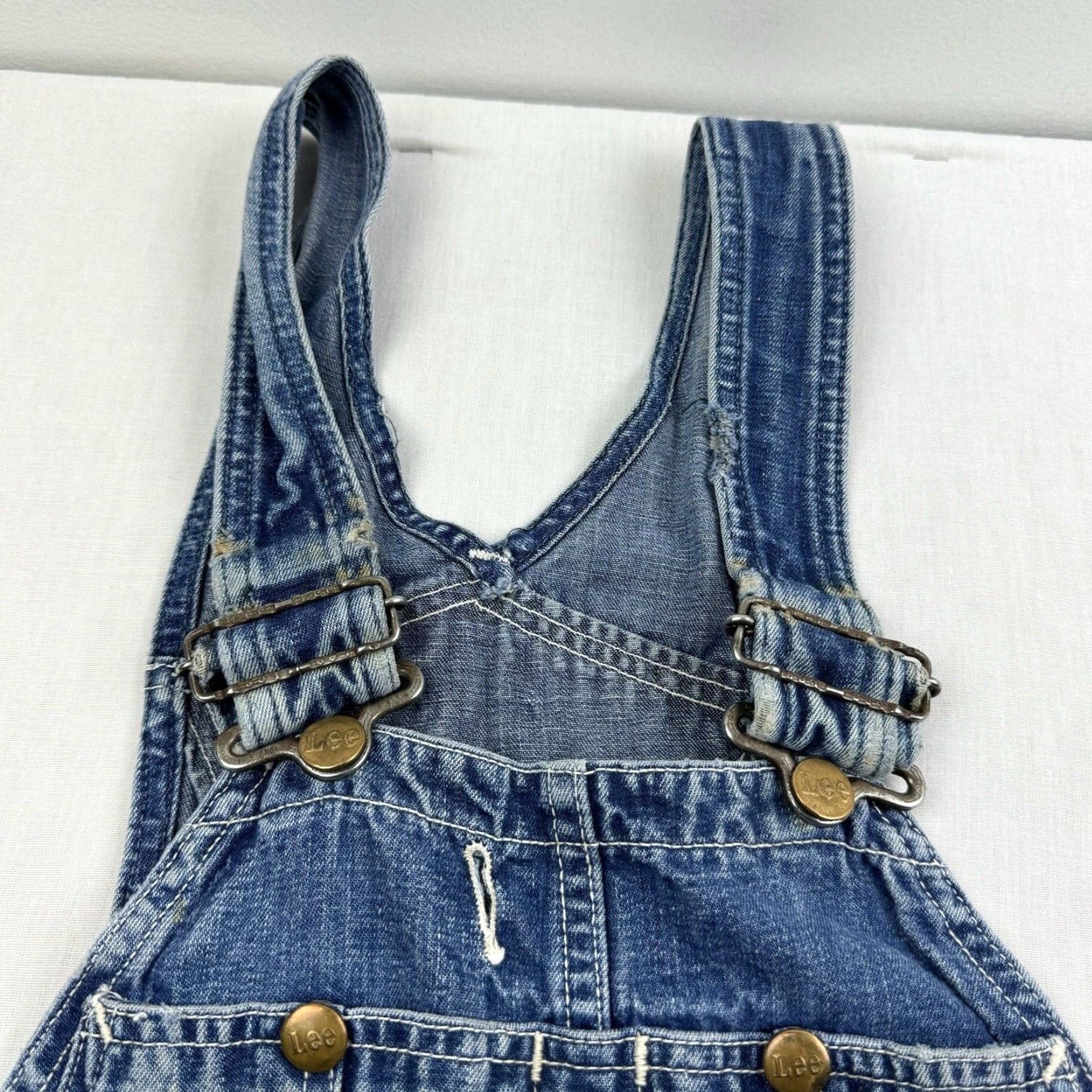 Lee VINTAGE Lee Overalls Jeans Adult Large Blue 1940s Thrashed Denim Union Made USA Mens Size US 33 - 6 Thumbnail