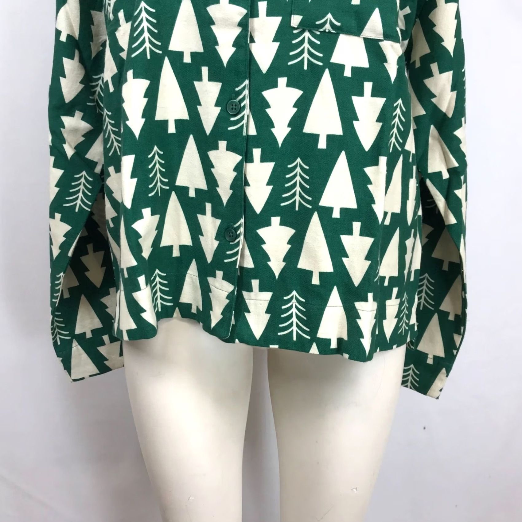 Vintage HANNA ANDERSSON WOMEN'S S GREEN LONG SLEEVE BUTTON COLLARED COTTON PAJAMA Top (Pajama Top) Size S / US 4 / IT 40 - 3 Thumbnail