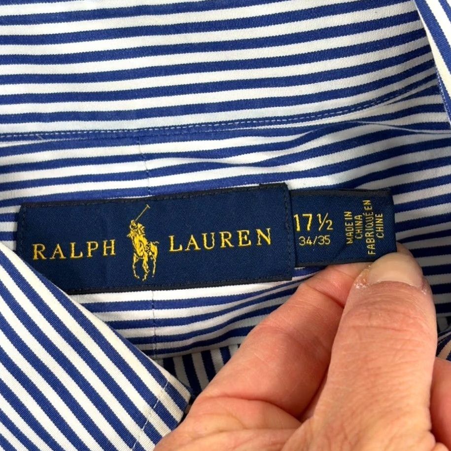 Polo Ralph Lauren VINTAGE Polo Ralph Lauren Shirt Blue White Striped Men XL 17.5 34/35 Preppy Pony Size US XL / EU 56 / 4 - 2 Thumbnail