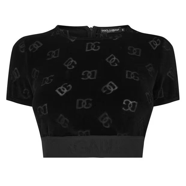 Dolce & Gabbana o1g2r1mq1024 Flocked Cropped Jersey T-Shirt in Nero Size S / US 4 / IT 40 - 1 Thumbnail