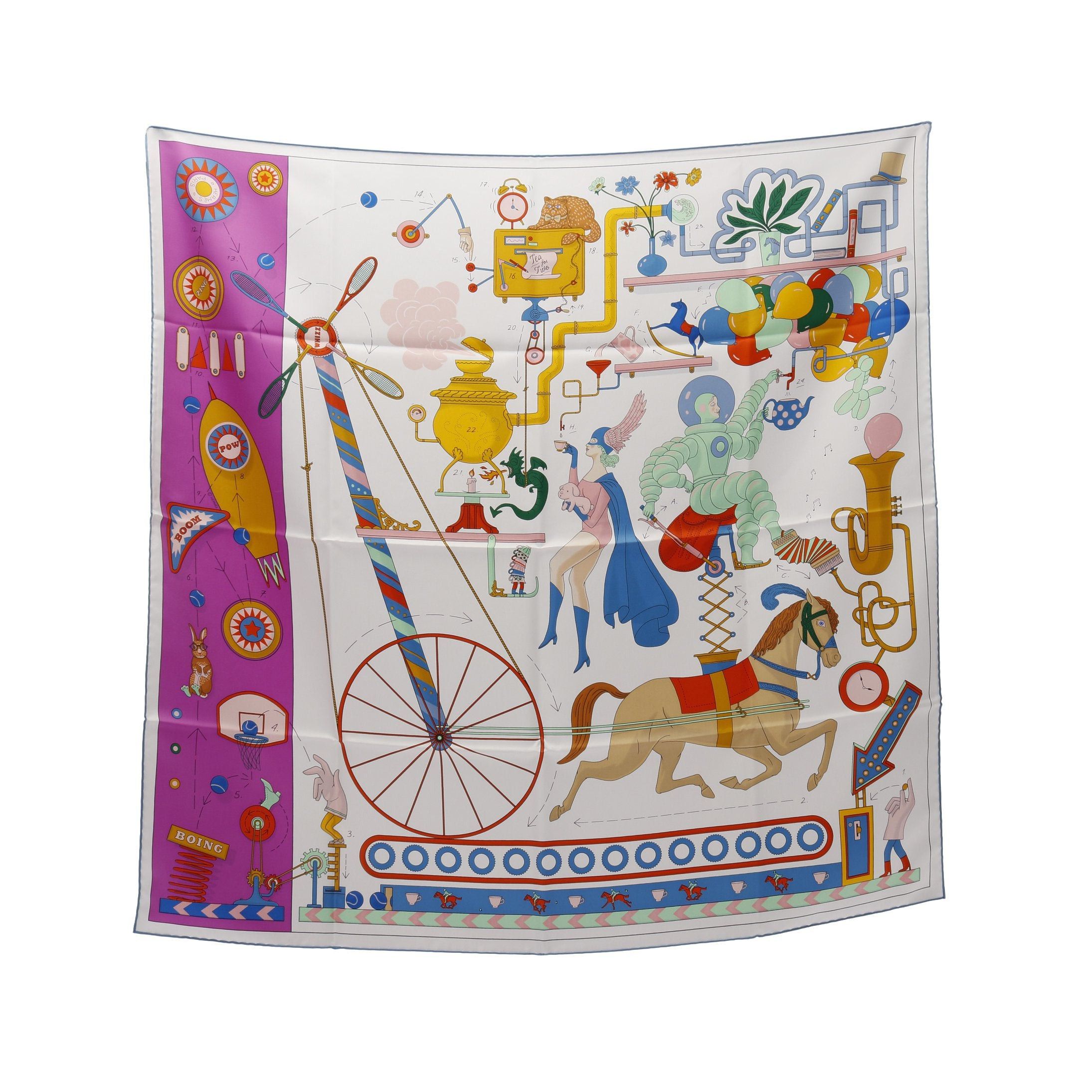 Hermes Hermes Carres 90 Tea For Two Scarf Silk White Light Blue Multicolor Size ONE SIZE - 1 Thumbnail