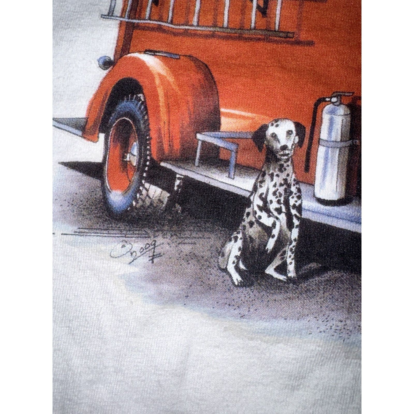Vintage VINTAGE Firefighter Truck Dalmatian Dog White 20x28 Large Shirt Men L White Dog T-Shirt"} Size US L / EU 52-54 / 3 - 3 Thumbnail