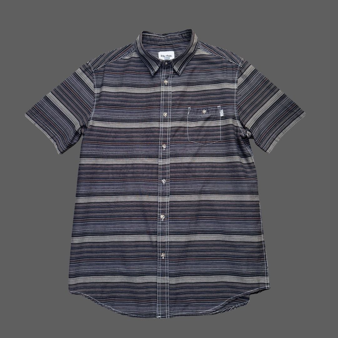 Rhythm Rhythm Striped Gray Short Sleeve Button Up Mens XL Size US XL / EU 56 / 4 - 1 Thumbnail