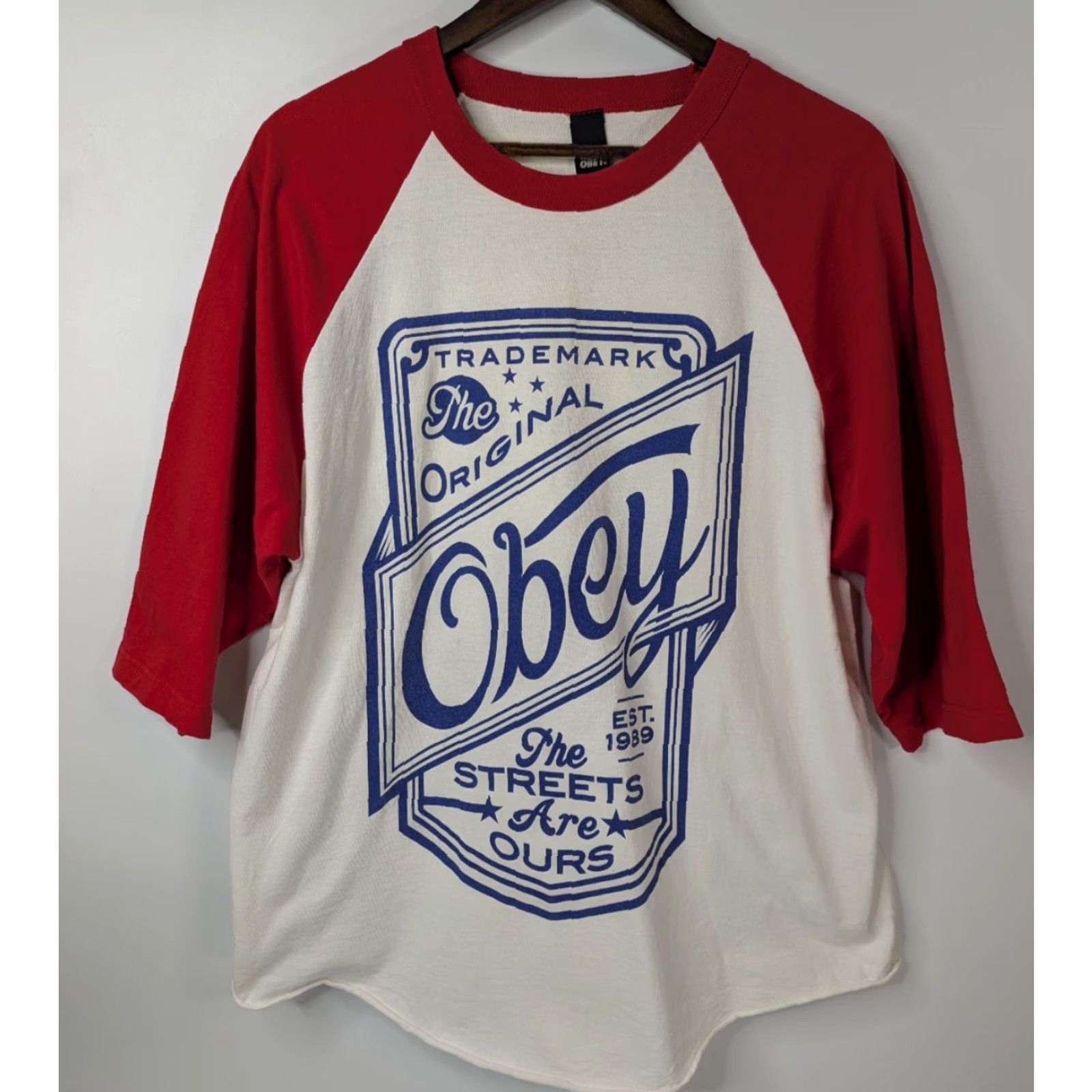 Obey VINTAGE OBEY Shirt Mens XL Red Raglan Baseball Sleeve Skateboarding Streetwear Y2K Tee Size US XL / EU 56 / 4 - 3 Thumbnail