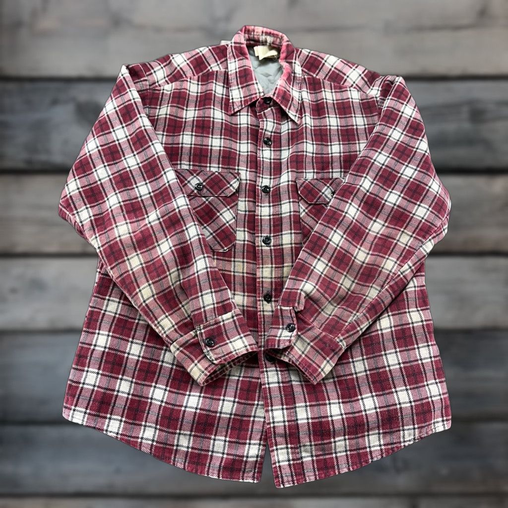 Sears VINTAGE Sears Shirt Mens L Red Flannel Plaid Long Sleeve Button Up Quilted Lined Size US L / EU 52-54 / 3 - 1 Thumbnail