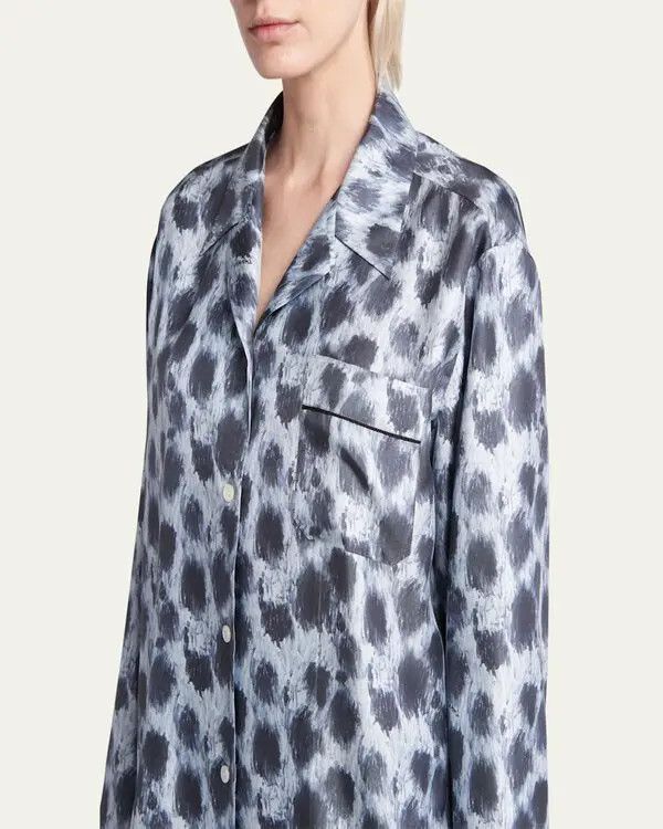 Marni o1w1db11125 Printed Button Down Silk Pajama Shirt in Silver Size L / US 10 / IT 46 - 4 Thumbnail