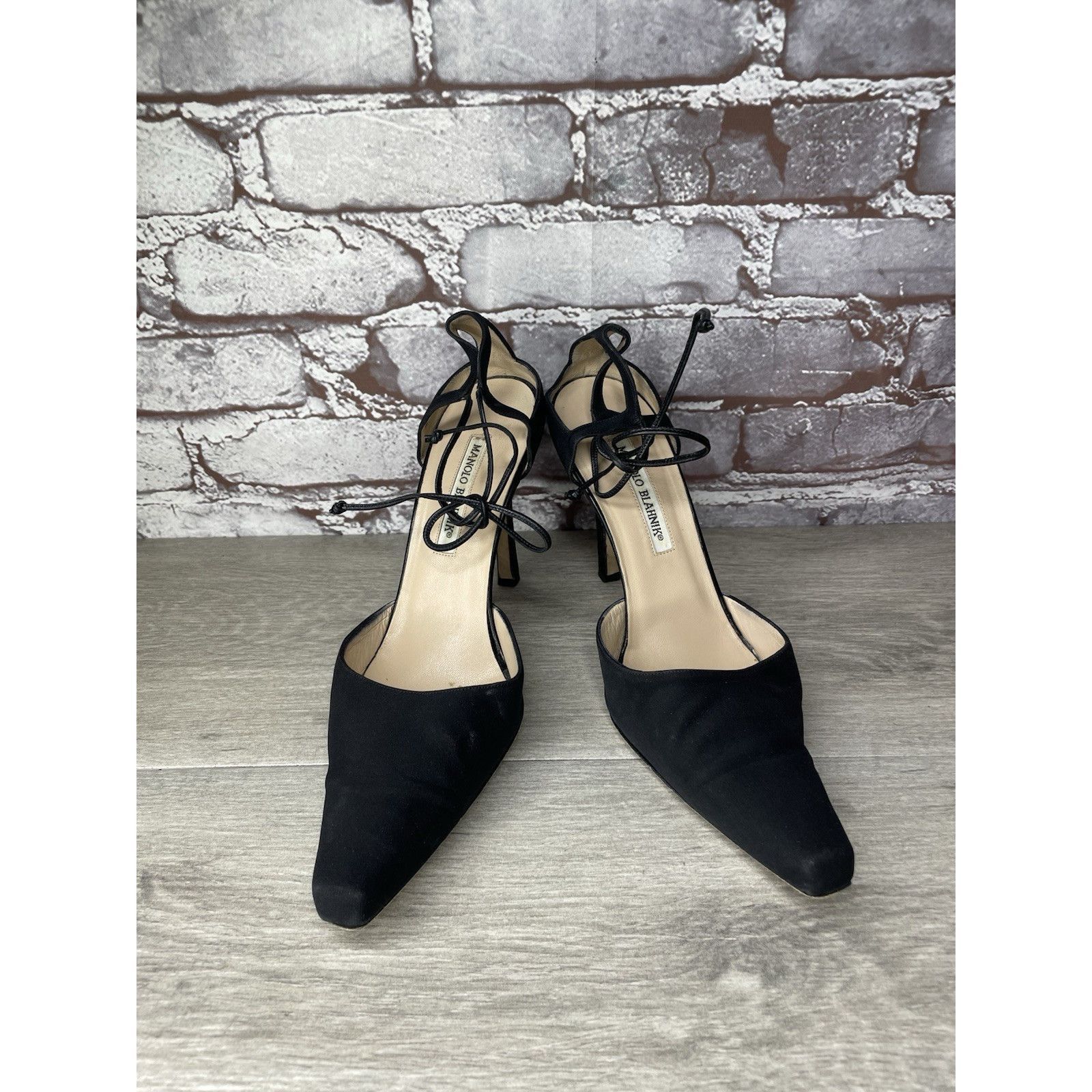 Manolo Blahnik Manolo Blahnik Black Satin Pointed Toe Strappy Stiletto Heel Size US 9 / IT 39 - 18 Thumbnail