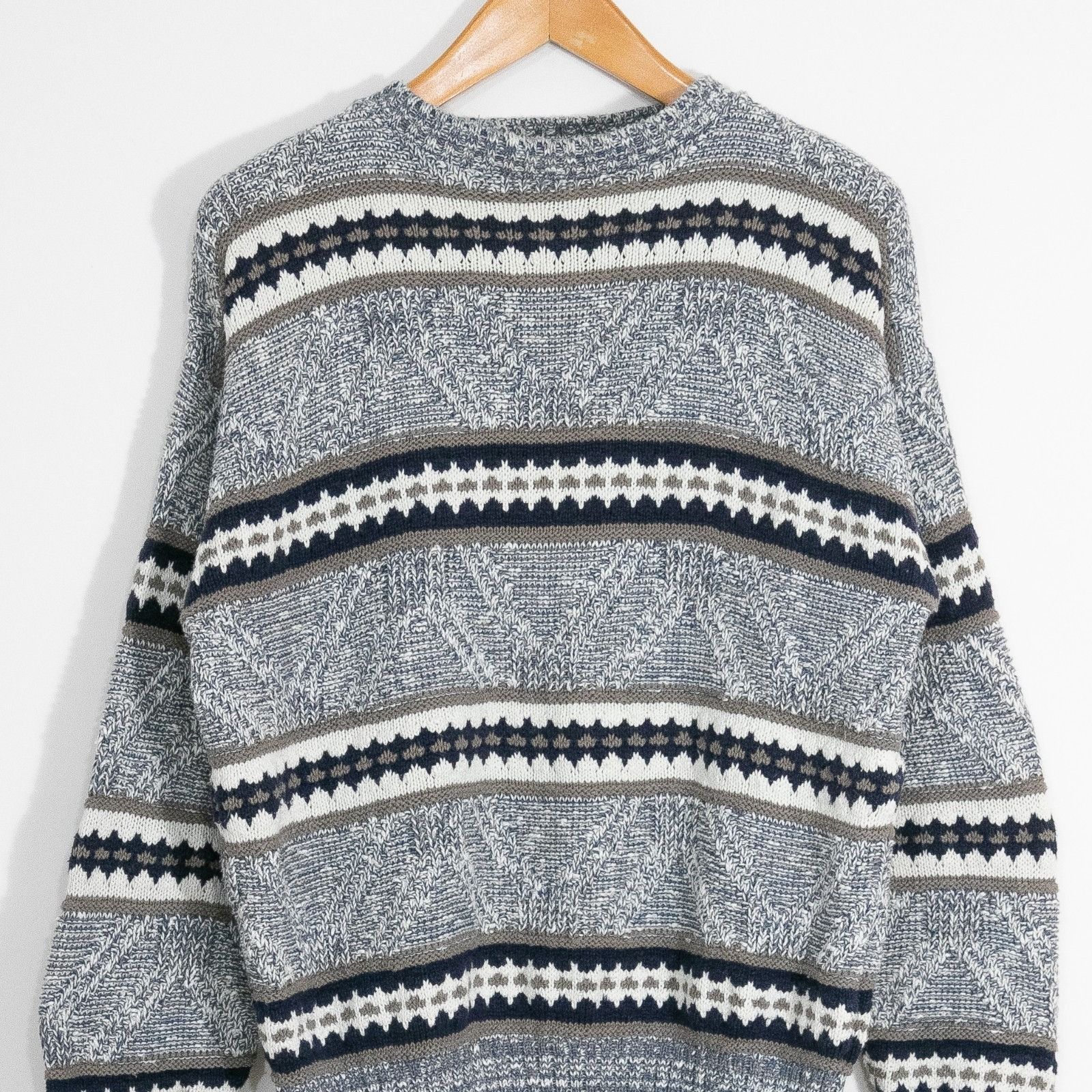 Vintage Vintage Cotton Knit Fair Isle Sweater Medium Gray Striped Size US M / EU 48-50 / 2 - 2 Thumbnail