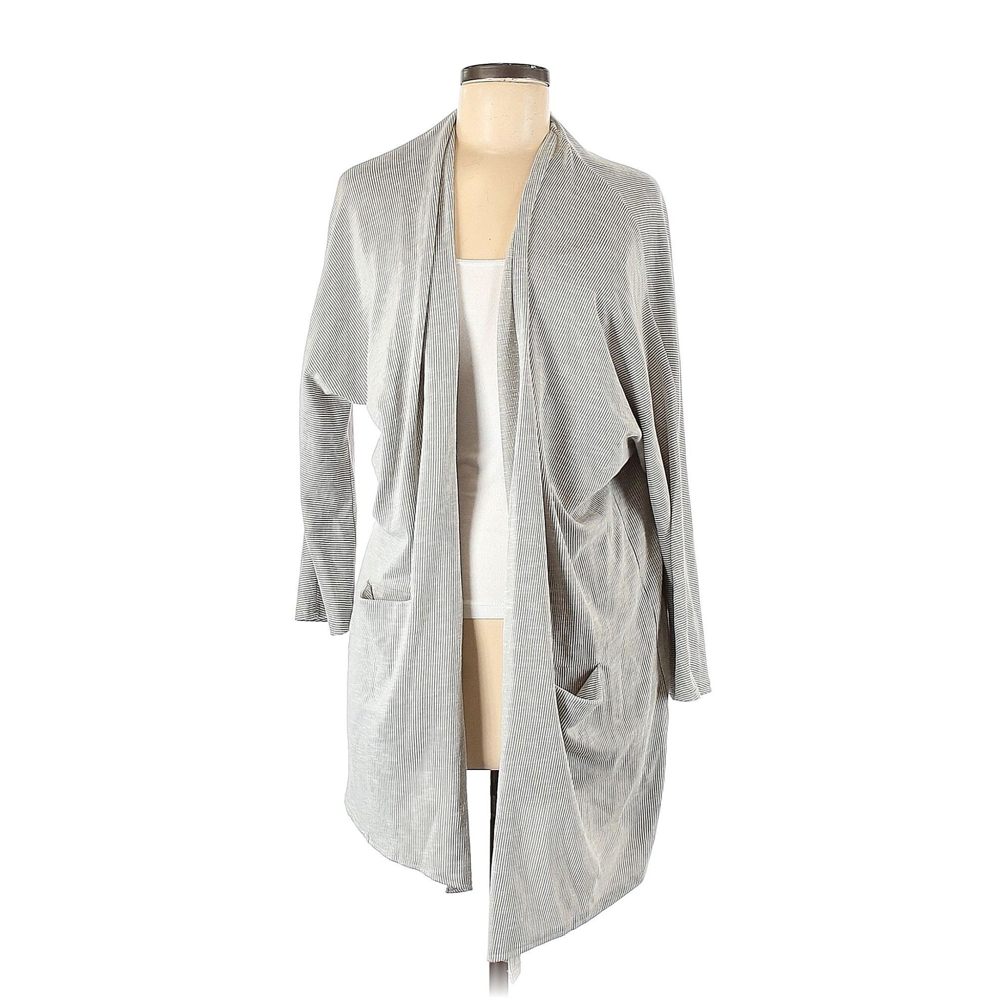 DONNI. DONNI Light Gray and White Stripped Open Front Cardigan Size Size ONE SIZE - 1 Thumbnail