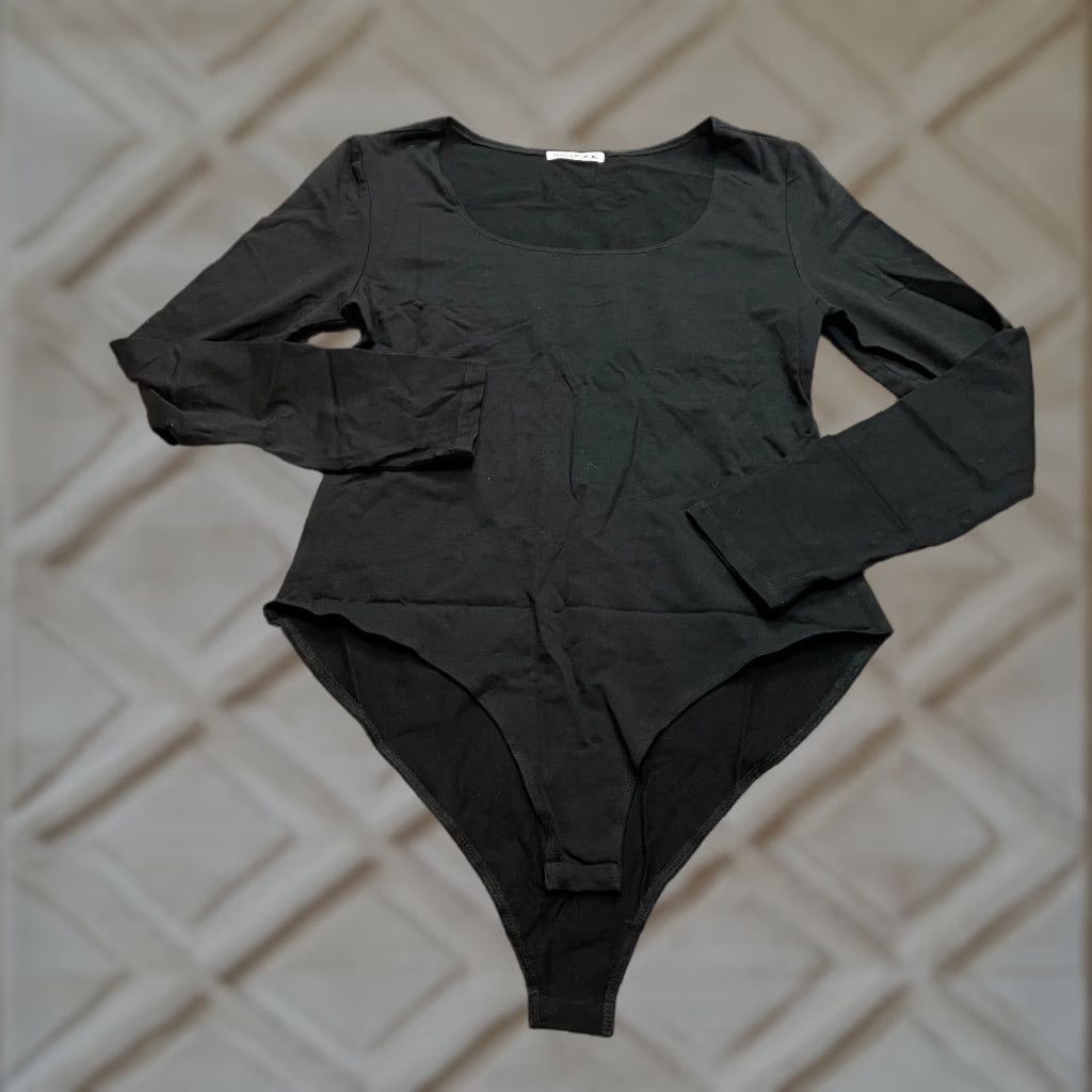 Vintage Mangopop Bodysuit Womens XL Black Long Sleeve Snap Button One Piece Soft New NWT Size XL / US 12-14 / IT 48-50 - 1 Thumbnail