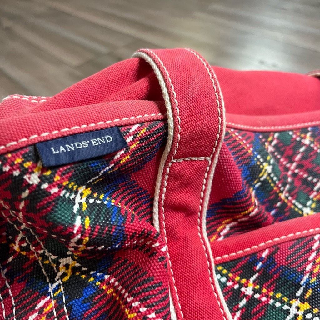 Lands' End Lands End Red Plaid Medium Zipper Tote Bag Size ONE SIZE - 6 Thumbnail
