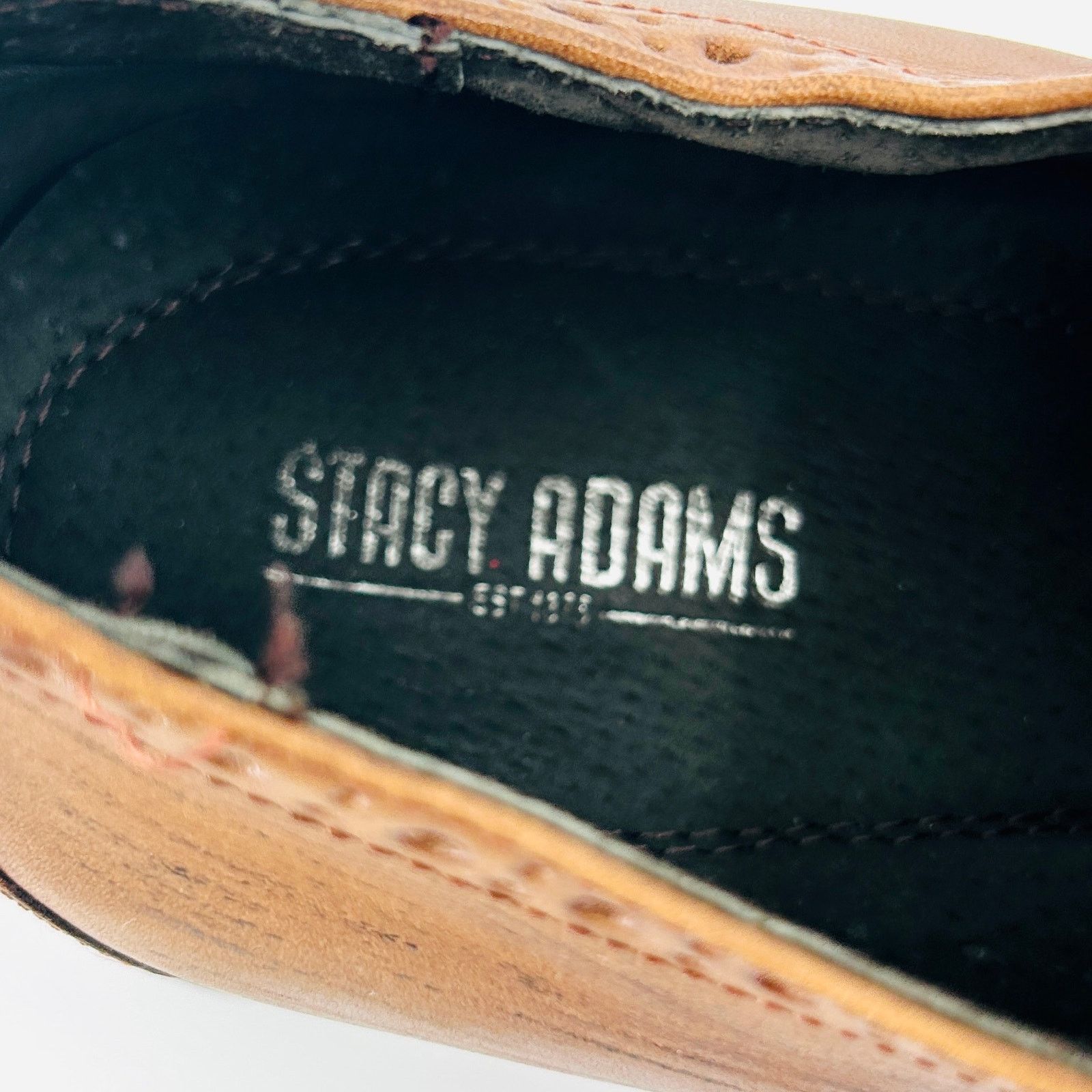 Stacy Adams Brown Tan Leather Wingtip Brogue Oxford Dress Shoes Size US 12 / EU 45 - 7 Thumbnail