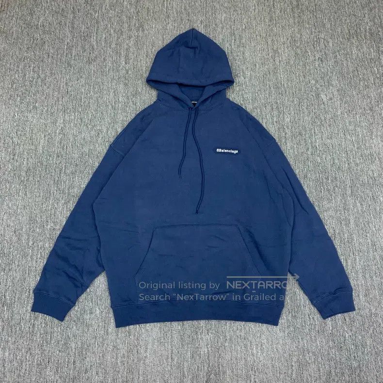 Balenciaga Balenciaga Blue Embroidered Small Logo Hooded Sweatshirt Size US L / EU 52-54 / 3 - 1 Thumbnail