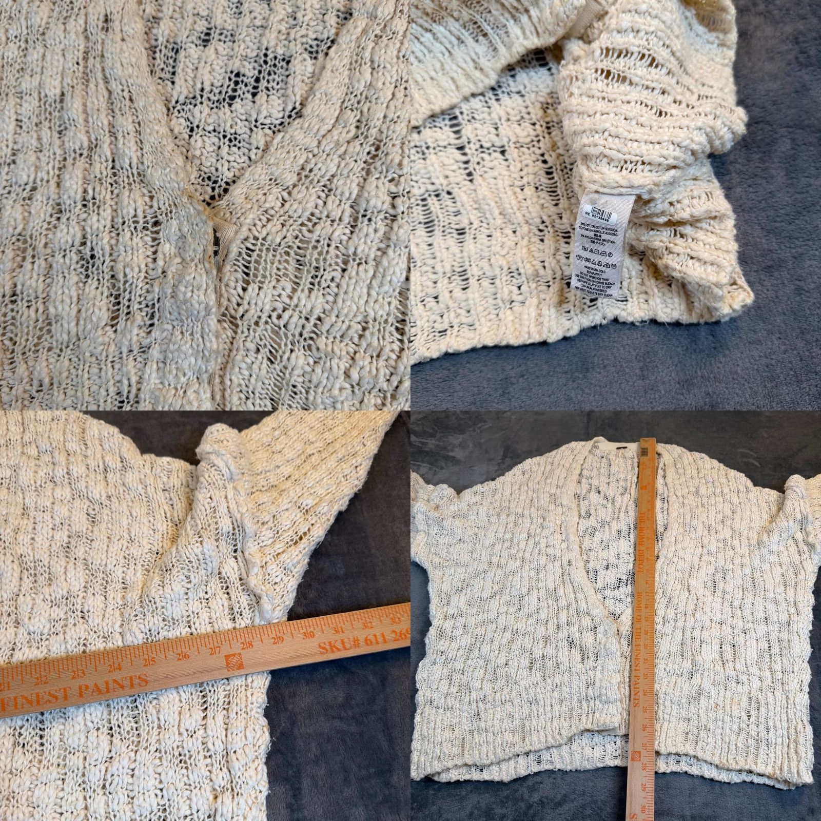 Free People VINTAGE Free People Cardigan Shirt Womens Small Oversized Knit Open-V Neck Ivory Long Sleeve Casual/Travel Knit Style Size S / US 4 / IT 40 - 8 Thumbnail