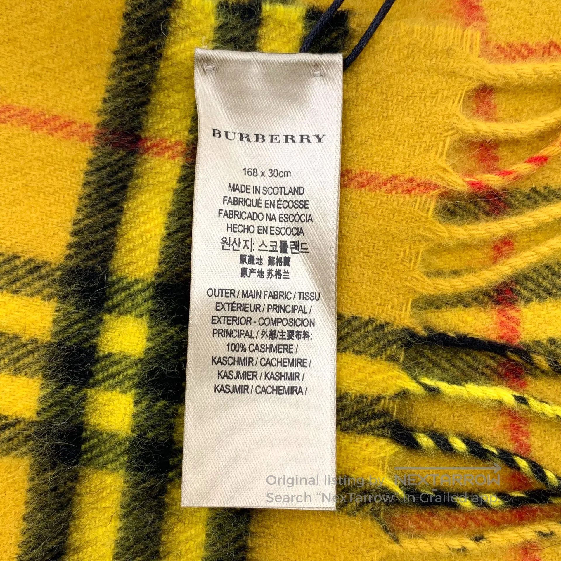 Burberry Burberry Yellow Plaid Cashmere Fringe Scarf| Size ONE SIZE - 9 Thumbnail