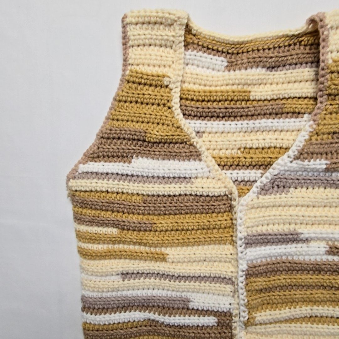 Handmade Womens Brown Tan S knitted Vest Striped Boho Knit Vest Size S / US 4 / IT 40 - 3 Thumbnail