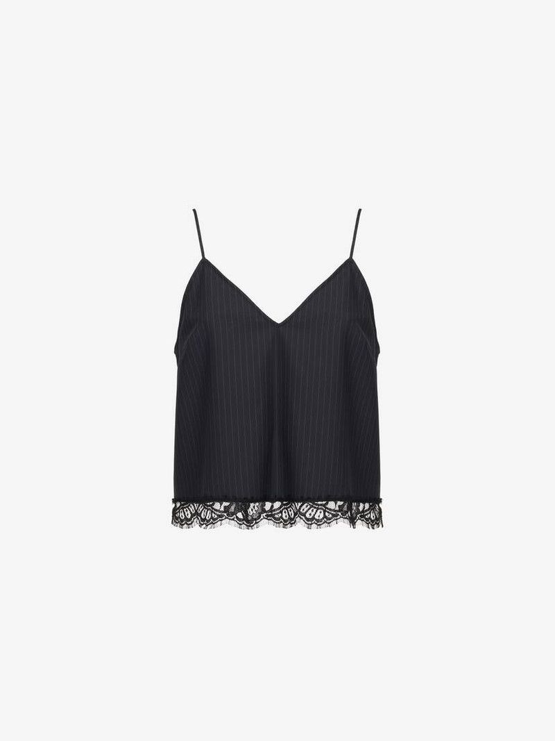 Alexander McQueen o1srvl11e0326 Lace Detail Pinstripe Camisole Top in Navy Size S / US 4 / IT 40 - 1 Thumbnail