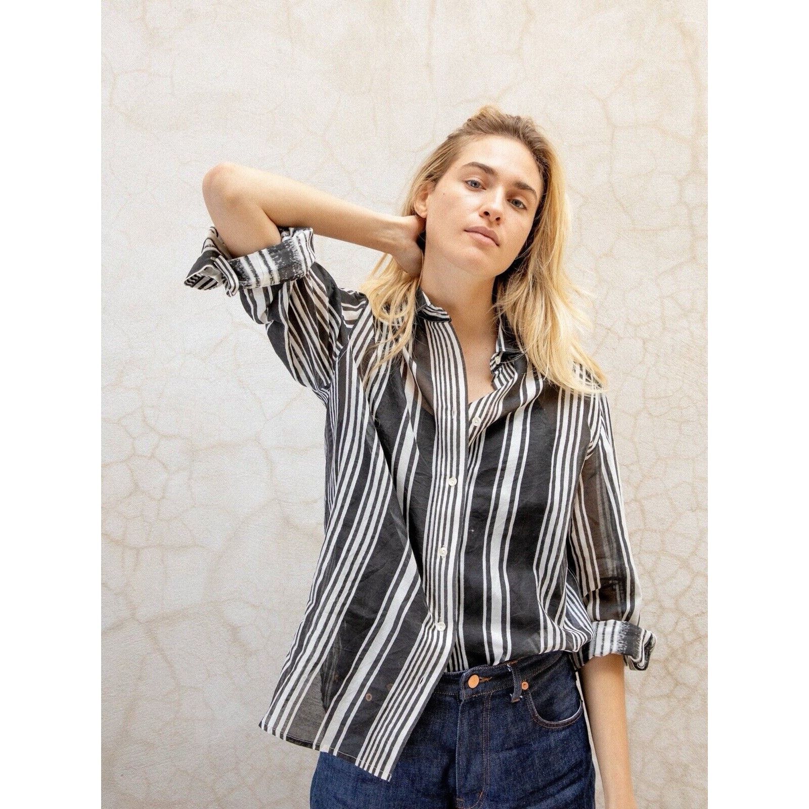 NYMaNE Ethnically Made Cotton Silk Striped Shirt Button Down