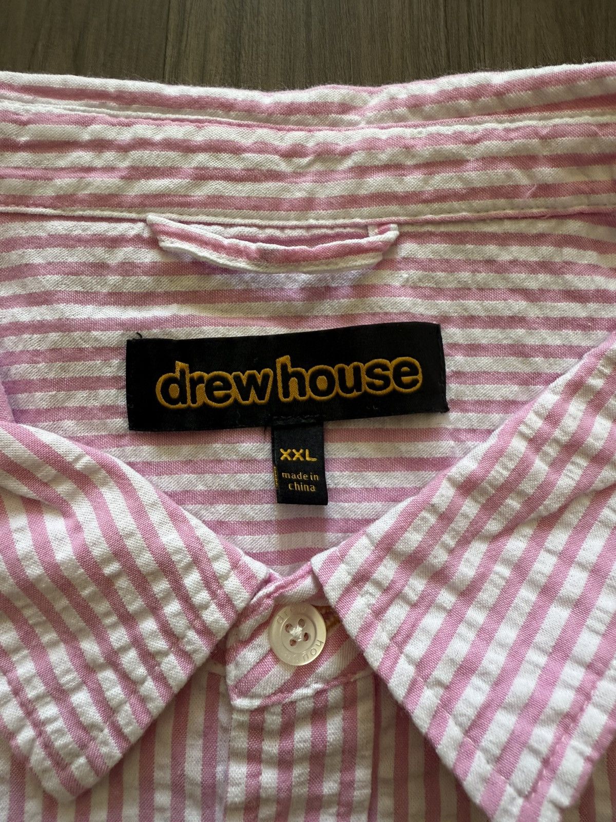 Drew House Drew House Pink Seersucker Short Sleeve Button Up Shirt XXL Size US XL / EU 56 / 4 - 4 Thumbnail