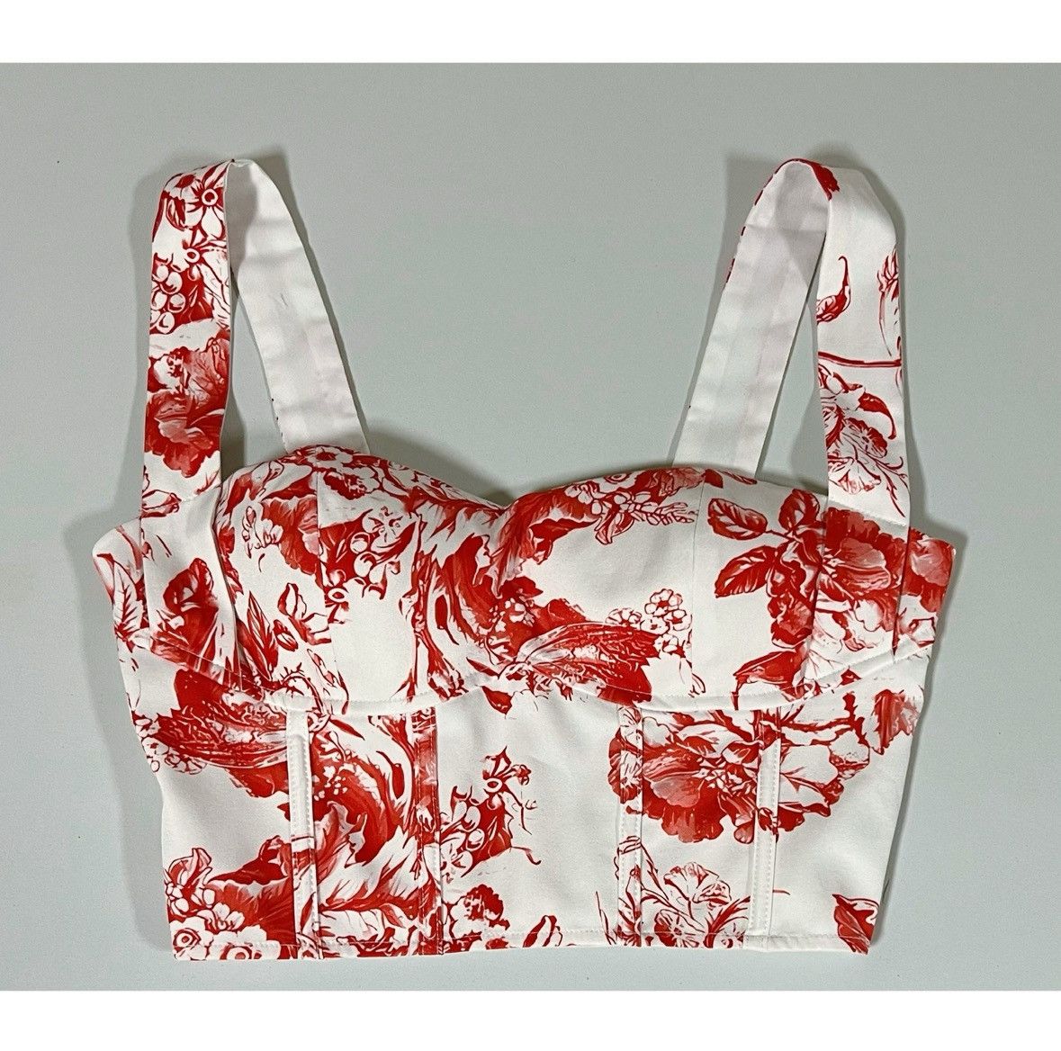 Vintage White Red Floral Corset Bustier Crop Top Shirt Blouse XS 🌹✨ Size XS / US 0-2 / IT 36-38 - 1 Thumbnail