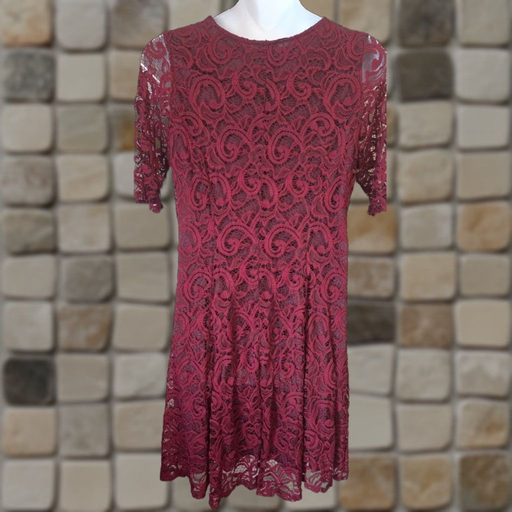 Vintage VINTAGE? No. Burgundy Lace Olivia Mathews Lined Cocktail Dress Goth Boho 2X Size XXL / US 16-18 / IT 52-54 - 1 Thumbnail