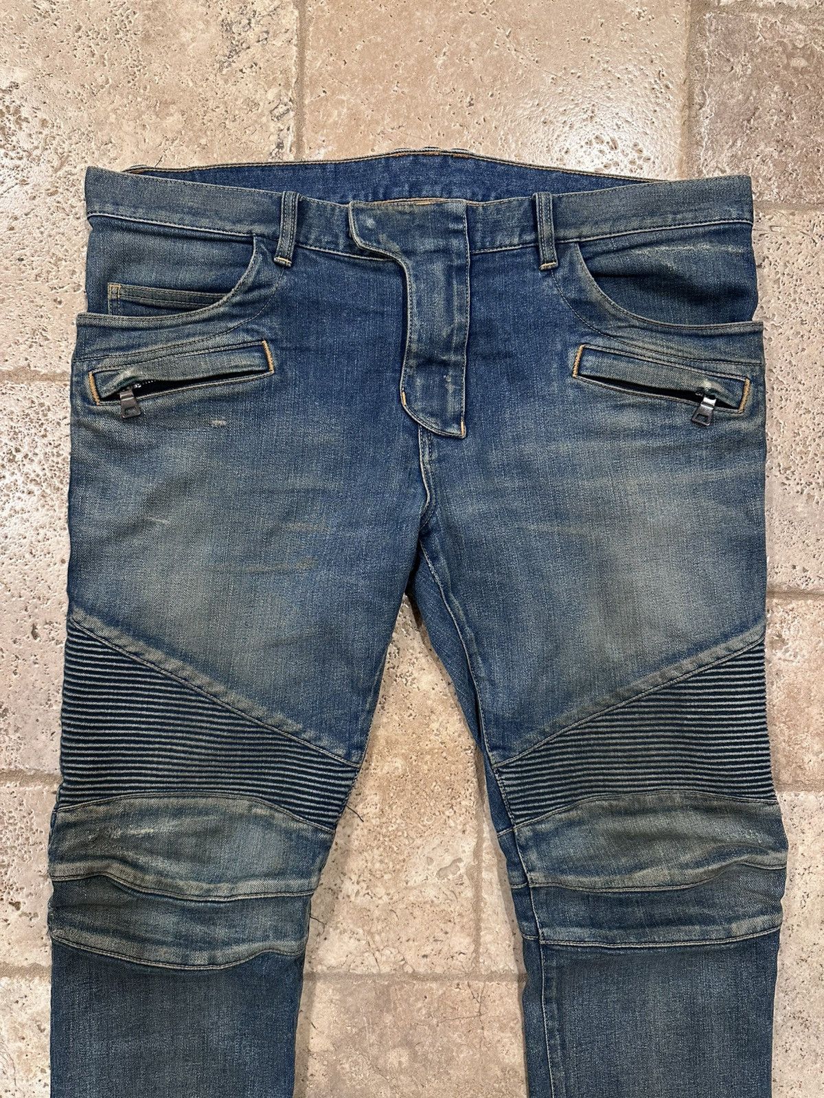 Balmain Balmain Biker Distressed Stone Wash Blue Denim Jeans Size US 36 / EU 52 - 3 Thumbnail
