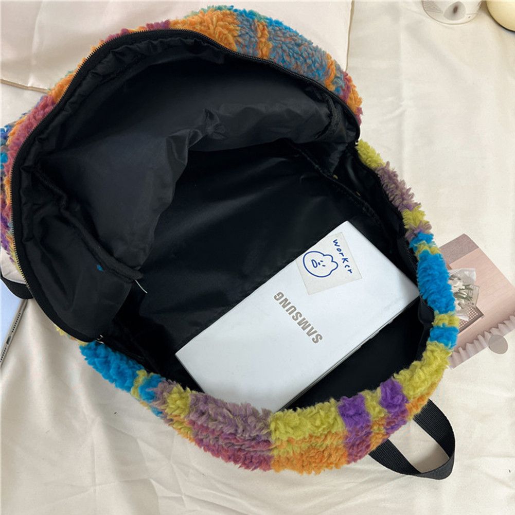 Japanese Brand Fashionable Multicolor Plaid Plush Backpack Size ONE SIZE - 3 Thumbnail