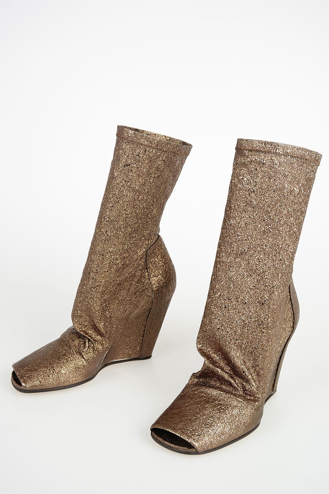 Rick Owens og1mm0724 Glittered Sock Wedge Ankle Boots in Gold Size US 7 / IT 37 - 2 Thumbnail