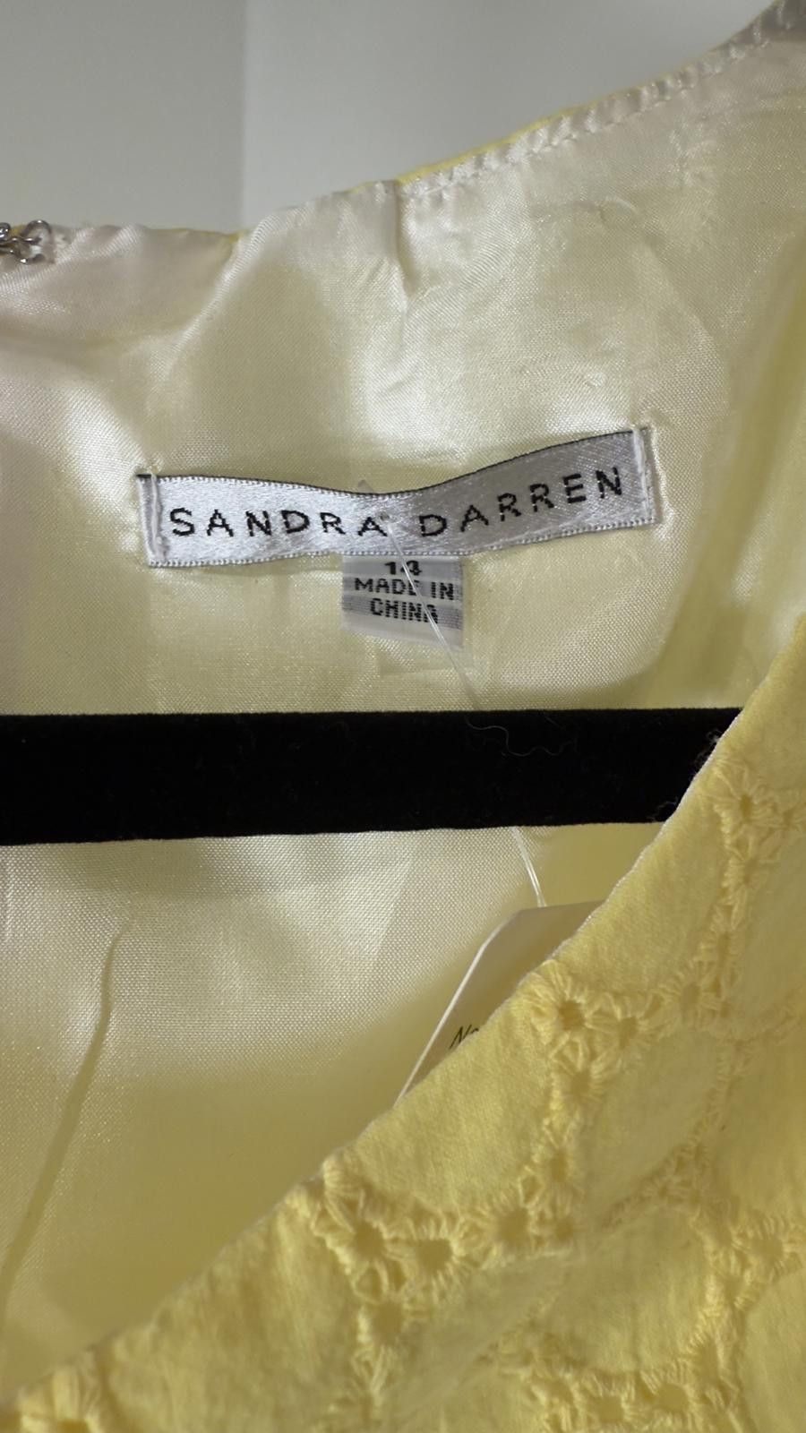 Designer Sandra Darren Yellow Summer Dress - Elegant Eyelet Design Size XL / US 12-14 / IT 48-50 - 3 Thumbnail