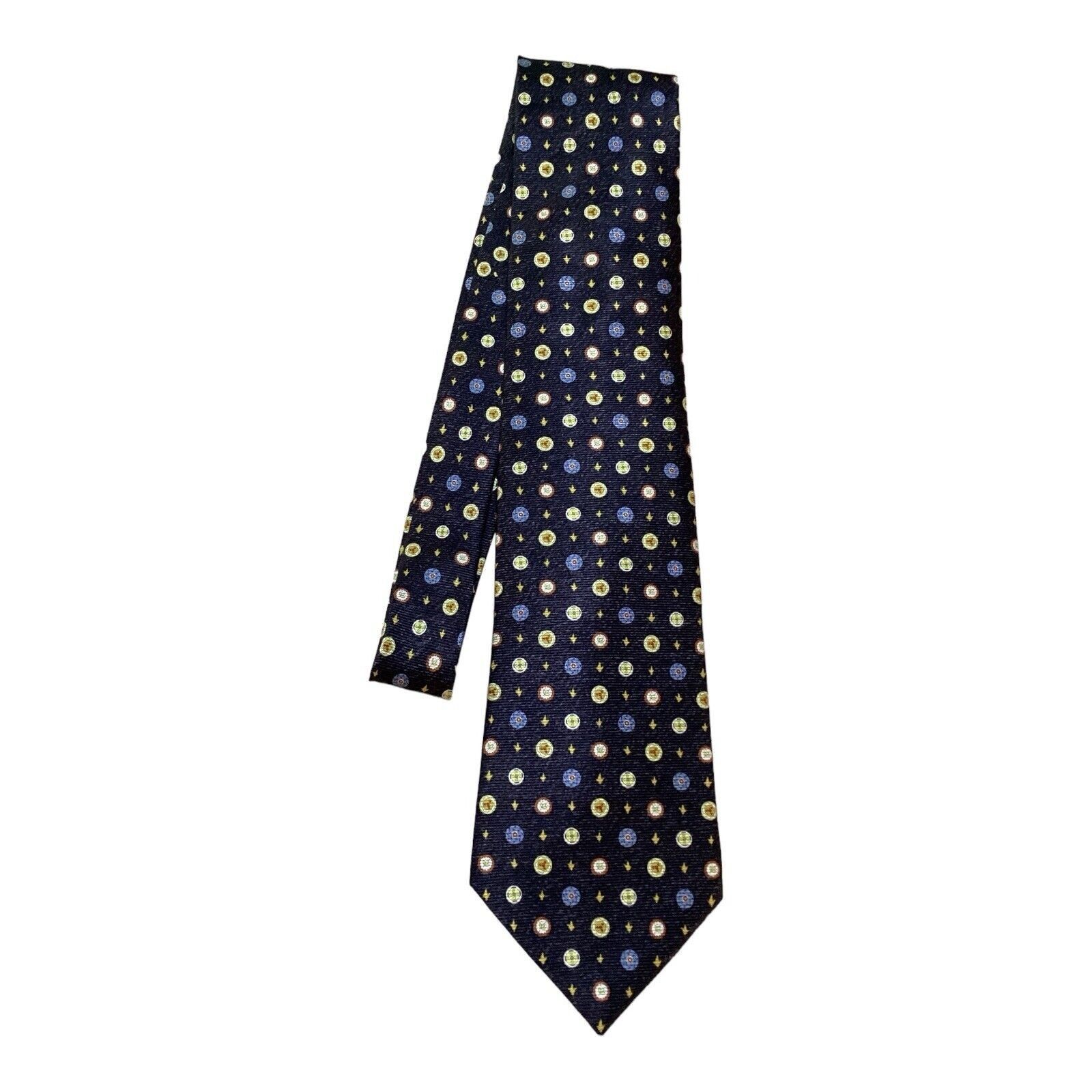 Bvlgari BVLGARI 7Fold Navy Beyblade Print Silk Tie Italy W: 4" NWOT Size ONE SIZE - 8 Thumbnail