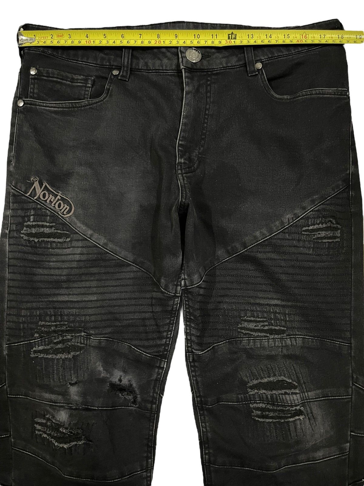 14th Addiction Vintage Norton Motorcycle Distress Style Biker Jeans Size US 36 / EU 52 - 11 Thumbnail