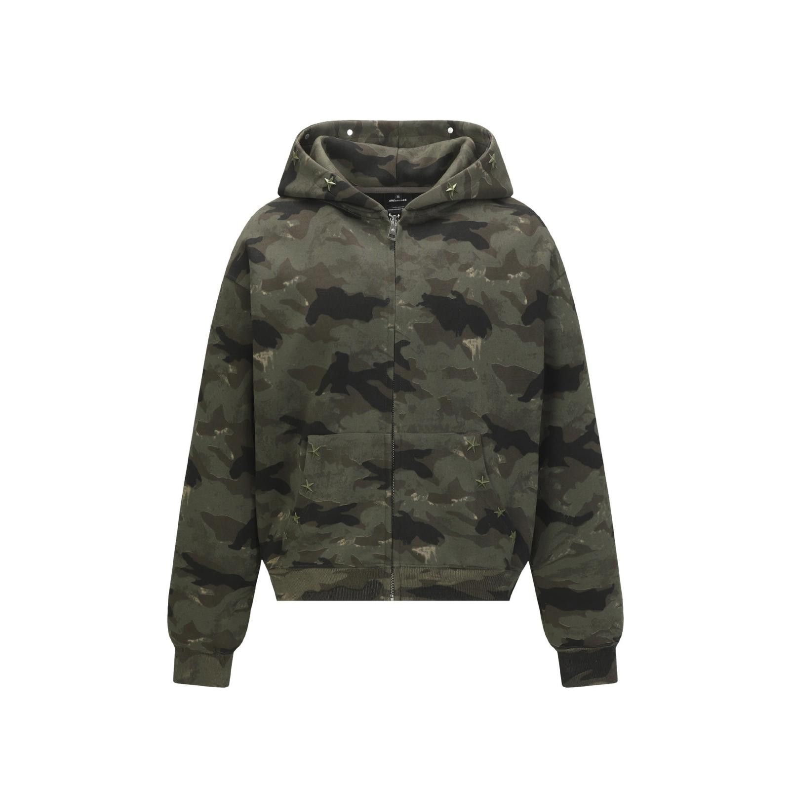 Japanese Brand Camo Star Studded Full Zip Hoodie Size ONE SIZE - 1 Thumbnail