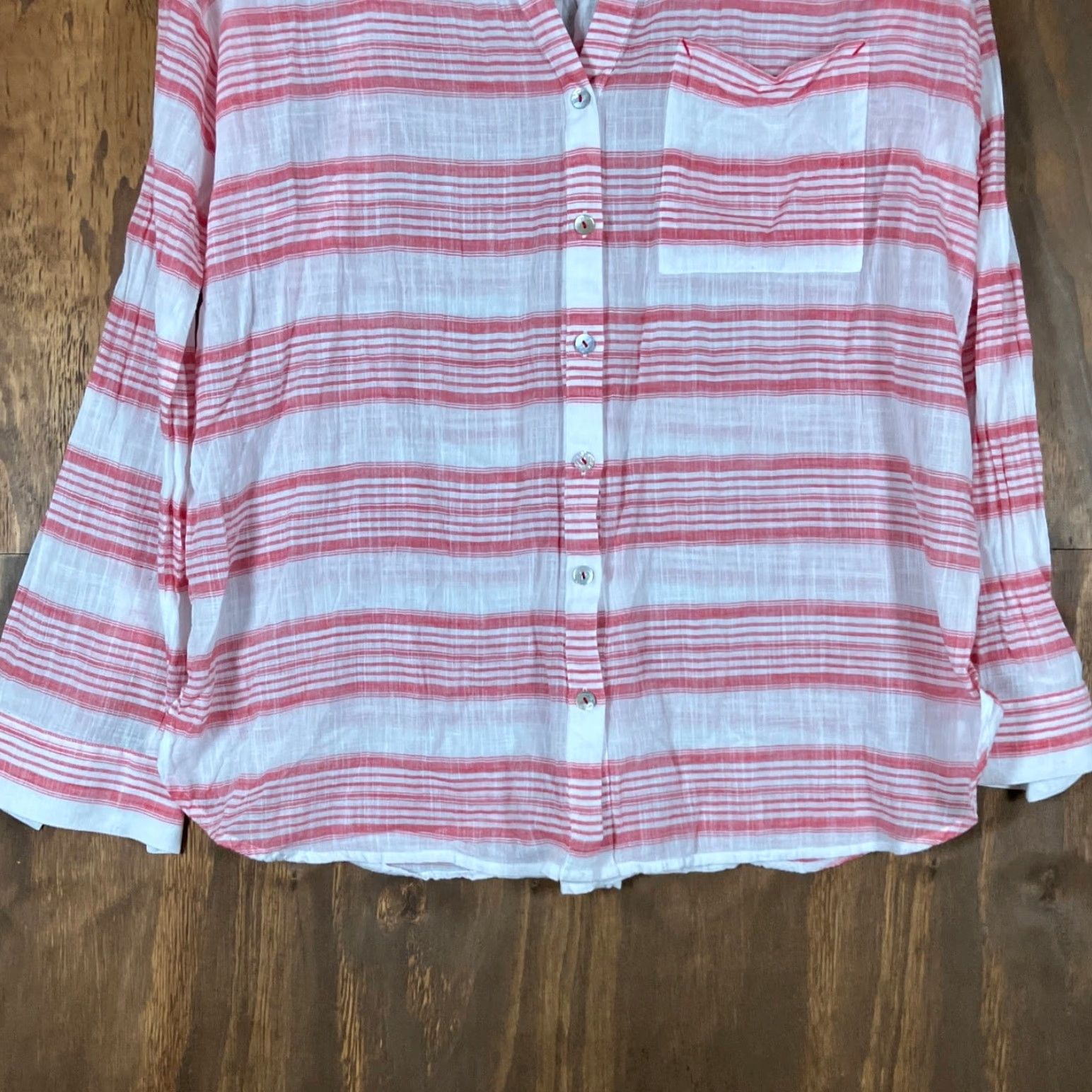 J. Jill J Jill Womens Shirt Striped Button-Up Collared Sheer Lightweight S Pink White Casual Workwear, Tunic, Regular Fit, Long Sleeve, Size S (Mens/Womens) Size S / US 4 / IT 40 - 3 Thumbnail