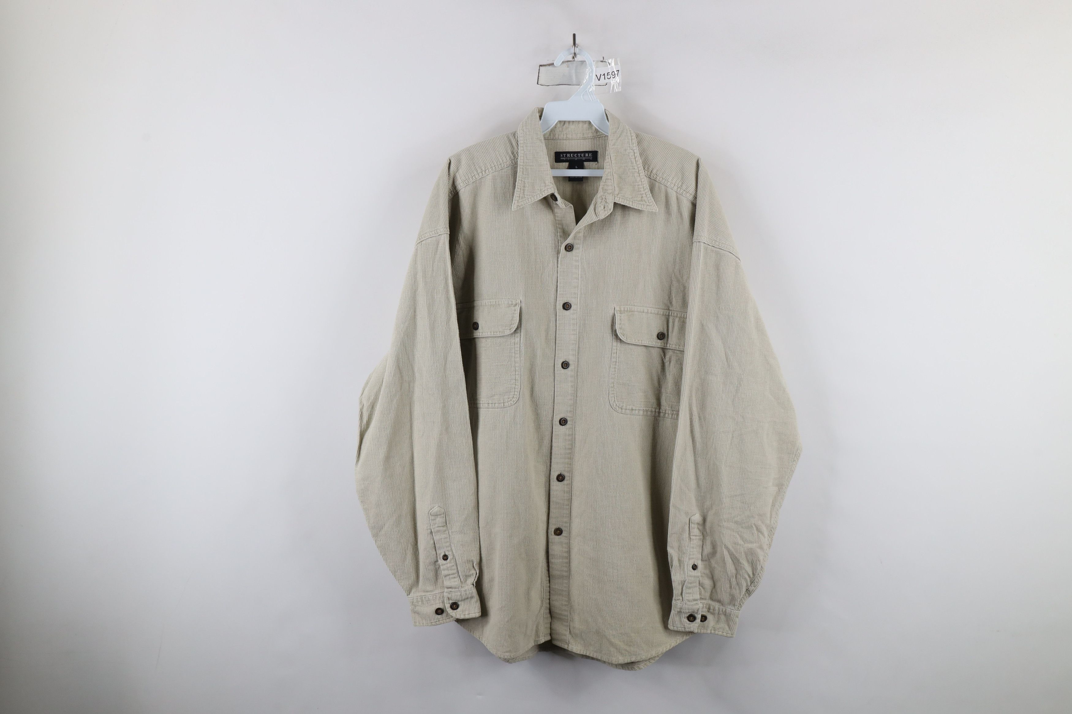 Vintage Vintage 90s Streetwear Corduroy Collared Button Shirt Beige Size US L / EU 52-54 / 3 - 1 Thumbnail