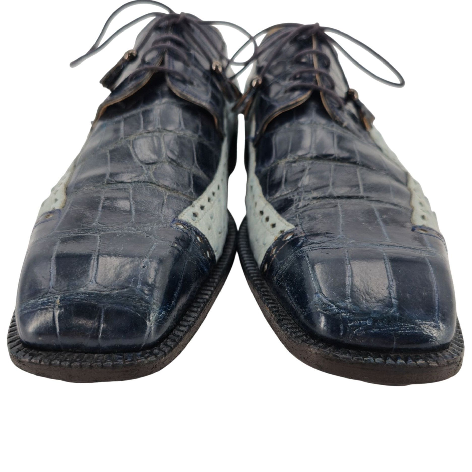 Mauri Vintage Mauri Exotic Alligator Ostrich Navy Blue Dress Shoes Size US 12 / EU 45 - 9 Thumbnail