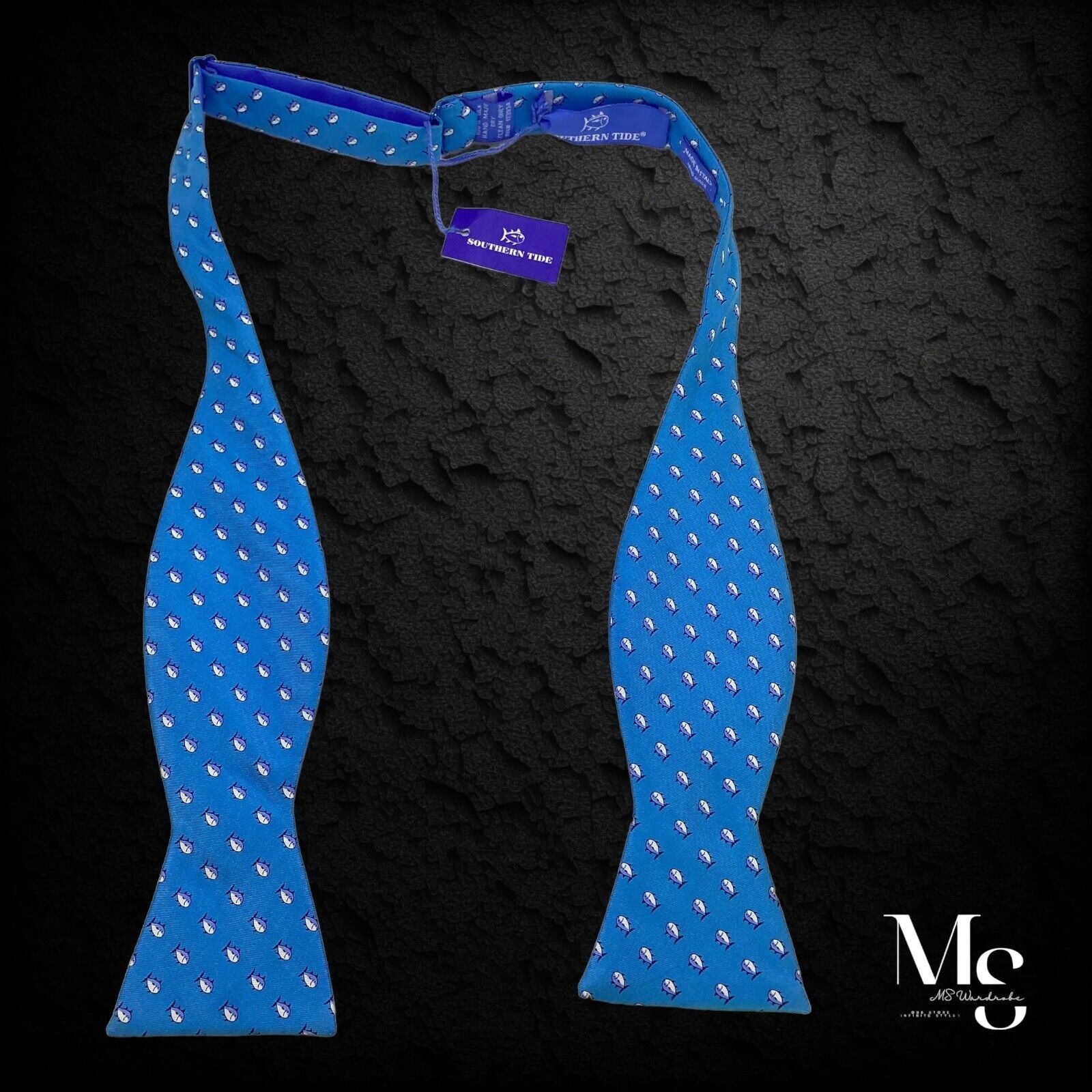 Southern Tide SOUTHERN TIDE Blue Fish Print Adjustable Bow Tie Silk Hand M Size ONE SIZE - 2 Thumbnail