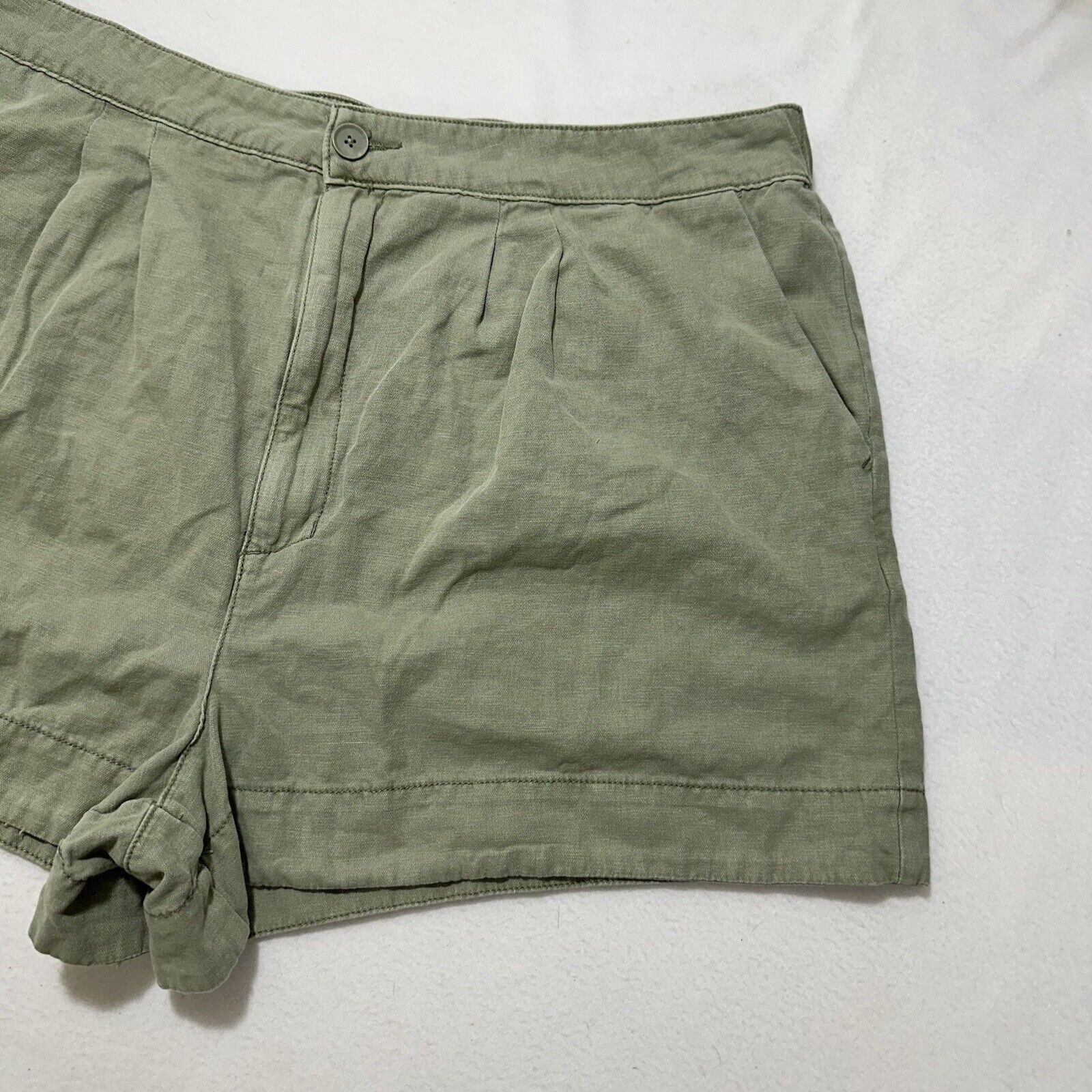 Joie Joie XXL Green Cotton Linen 3.5" Inseam High Rise Shorts Size 42" / US 20 - 2 Thumbnail