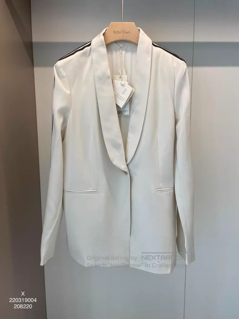Brunello Cucinelli Brunello Cucinelli White Viscose Fiber Beaded Blazer Size M / US 6-8 / IT 42-44 - 1 Thumbnail