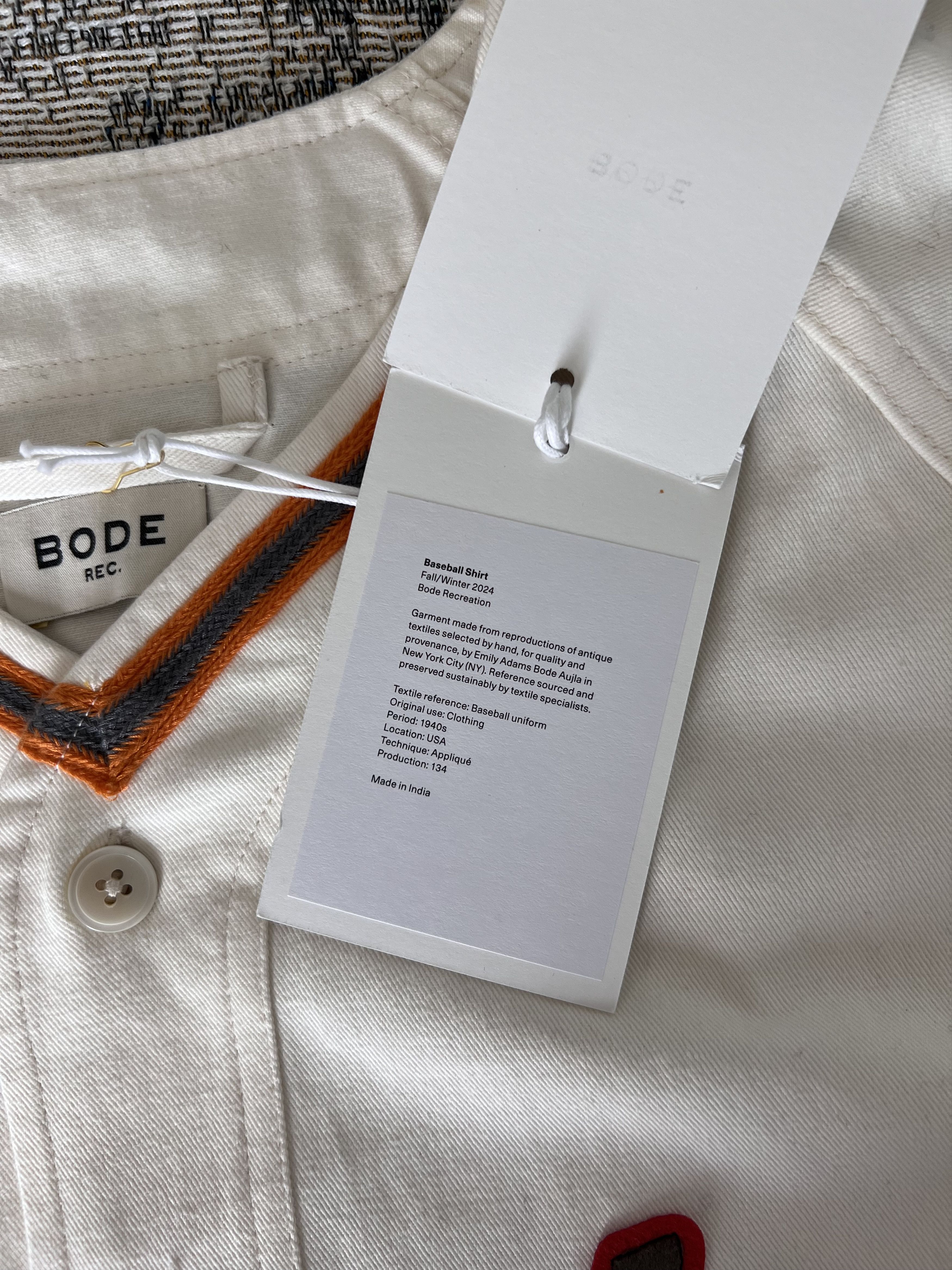 Bode Bode Baseball Shirt in White Size US L / EU 52-54 / 3 - 8 Thumbnail