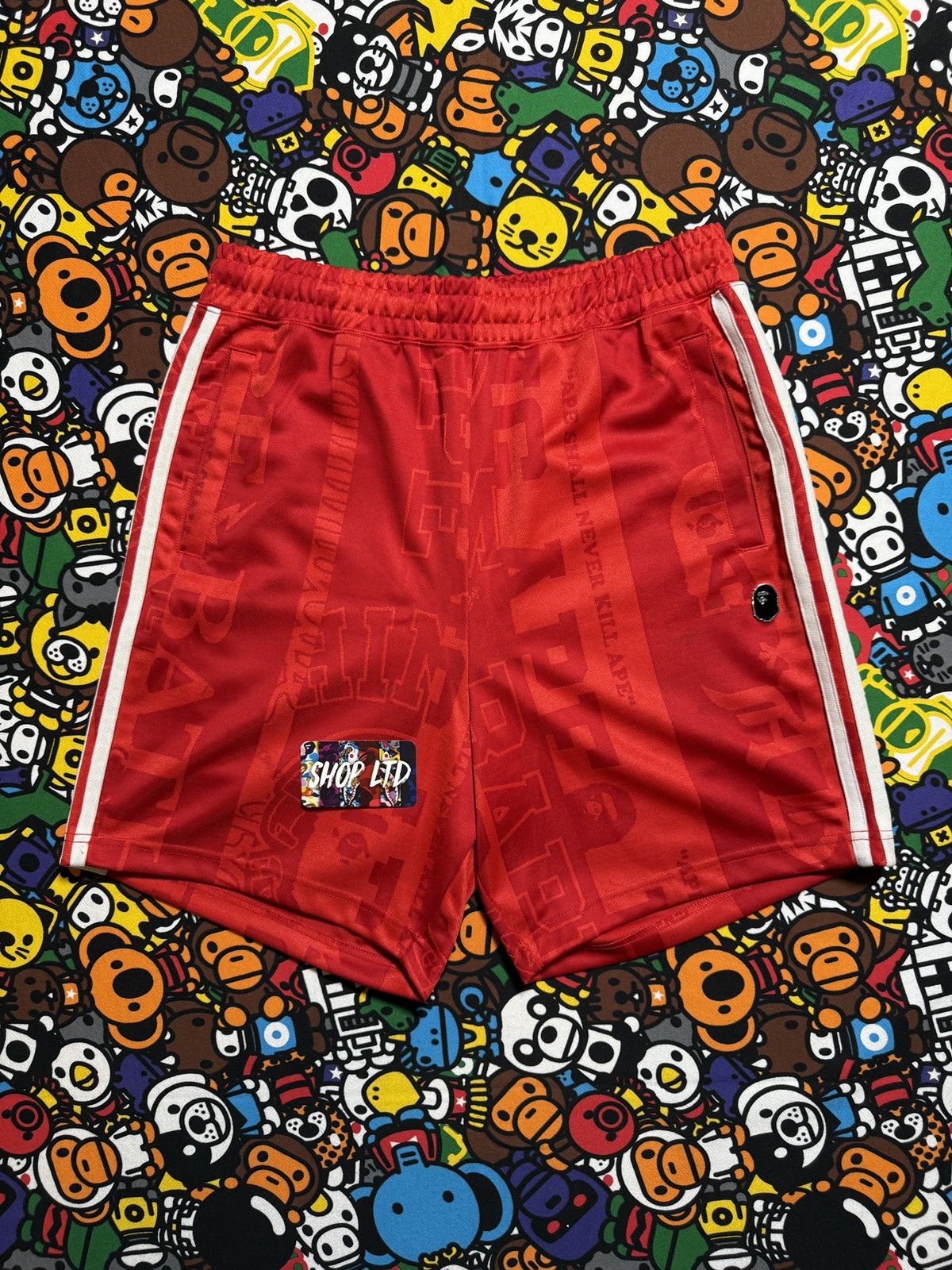 Bape A Bathing Ape Red Polyester Logo Shorts Size US 32 / EU 48 - 1 Thumbnail