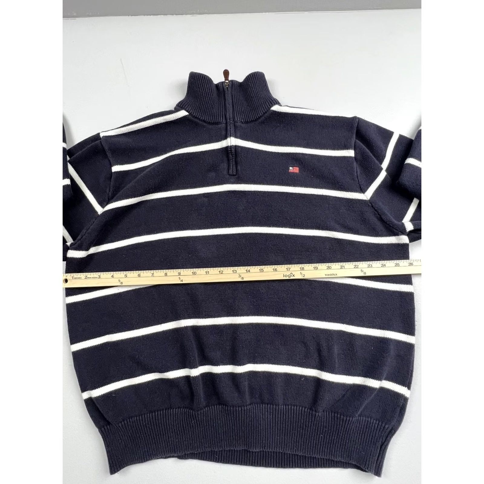 Vintage Polo Jeans Company Sweater Mens 3XL Blue Striped 1/4 Zip Mock Neck Pullover USA Size US XXL / EU 58 / 5 - 5 Thumbnail