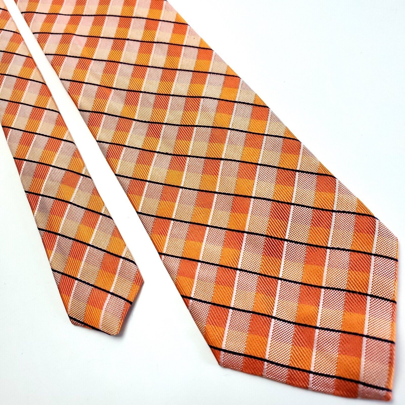 Nautica Nautica Orange Silk Tie Woven Striped Size ONE SIZE - 1 Thumbnail