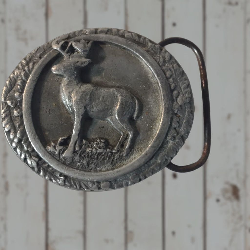 Vintage VINTAGE Bergamot Brass Works USA Silver Whitetail Deer Belt Buckle 1980s Men Country Metal Original Fits 2in Belt Size ONE SIZE - 1 Thumbnail