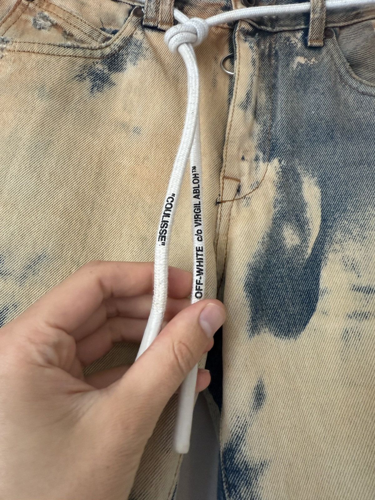 Off-White Bleached Side Stripe Jeans with Rope Belt Size US 31 - 6 Thumbnail