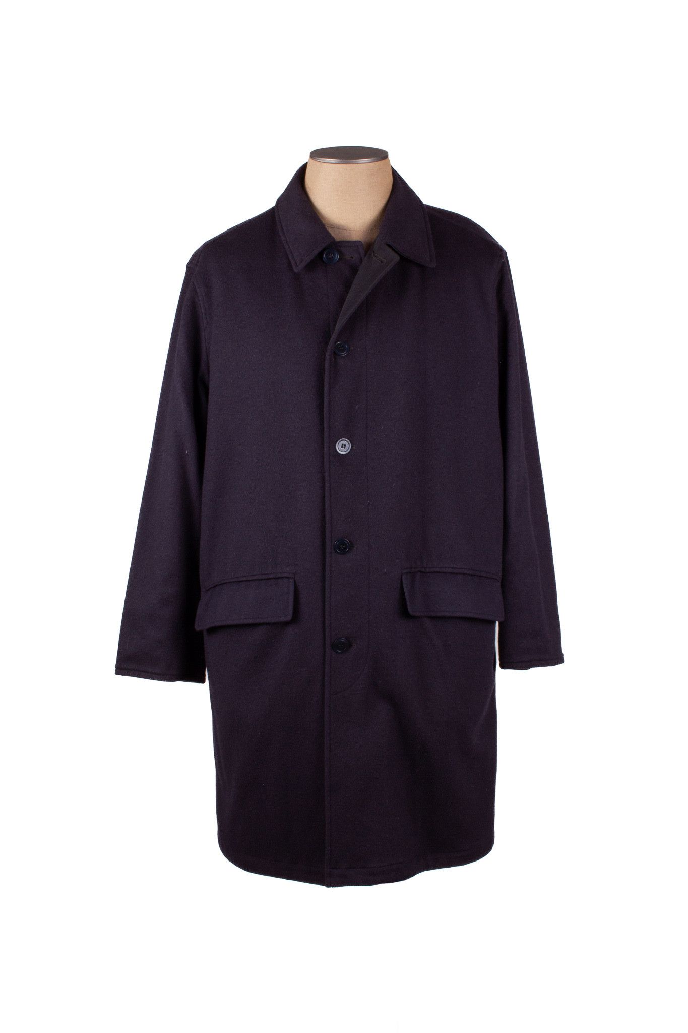 image of Paul Stuart Charcoal Navy Wool Blend Reversible Overcoat in Navy/Gray, Men's (Size Large)