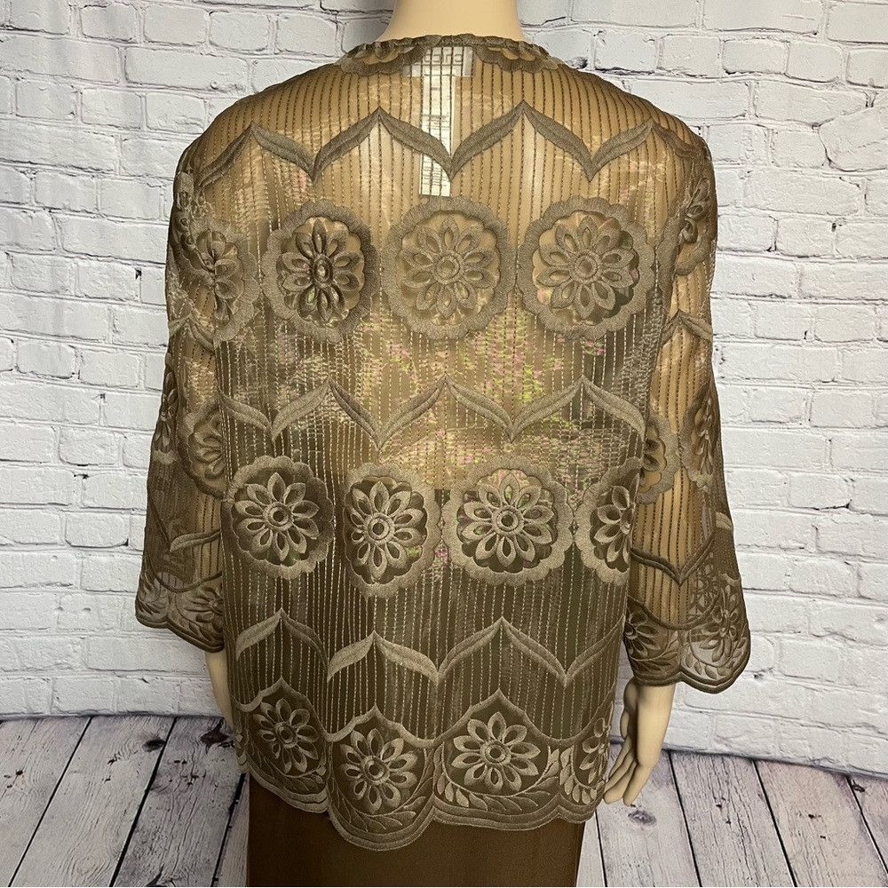 Chicos New Chico's Brown Lace Open Front Jacket Bolero Size 2 US L Size L / US 10 / IT 46 - 4 Thumbnail