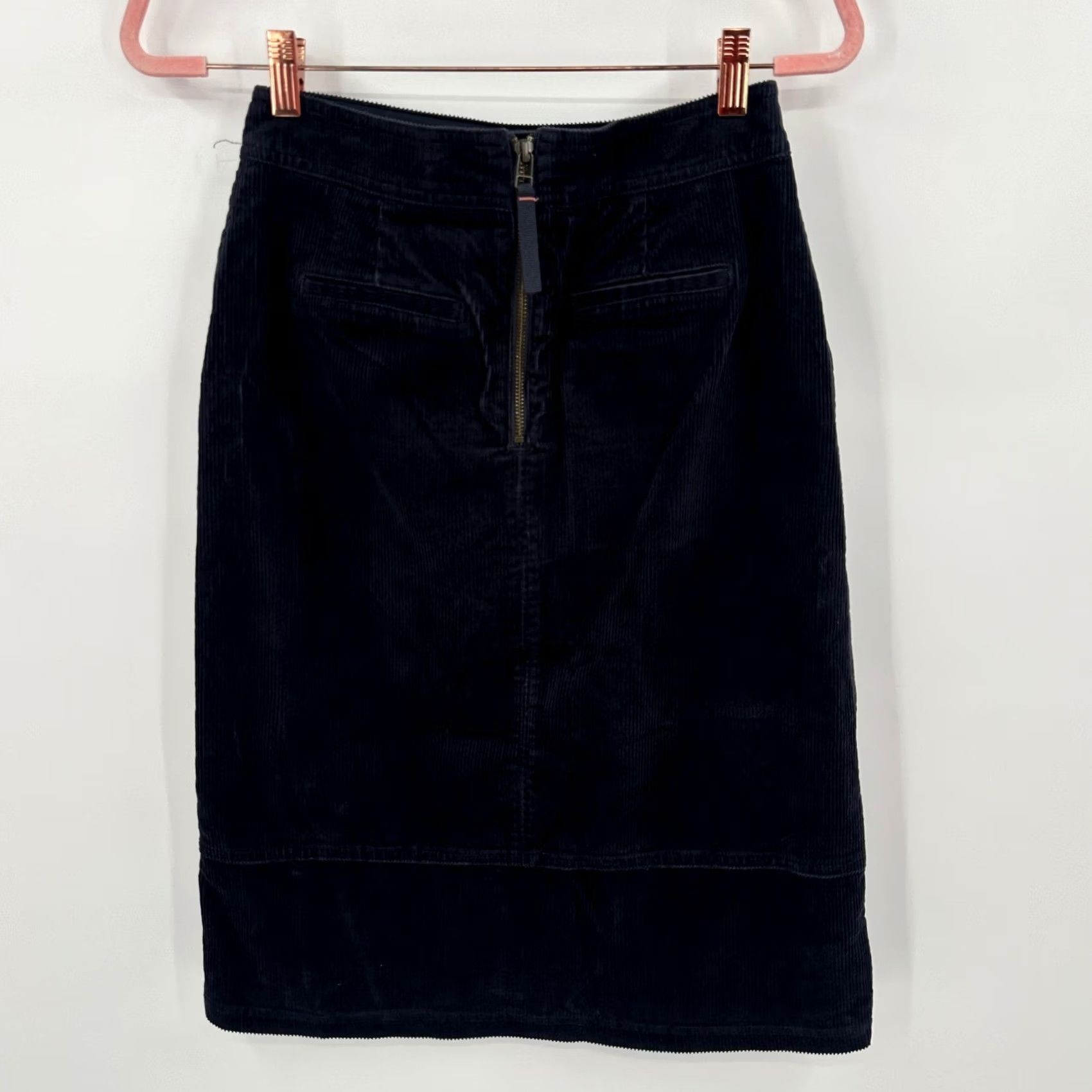 Boden Boden Corduroy Skirt Navy Blue Knee Length 2P Pockets Zip Front Midi Skirt Womens Workwear Casual Fall Winter Spring Vintage No Size 26" / US 2 / IT 38 - 6 Thumbnail