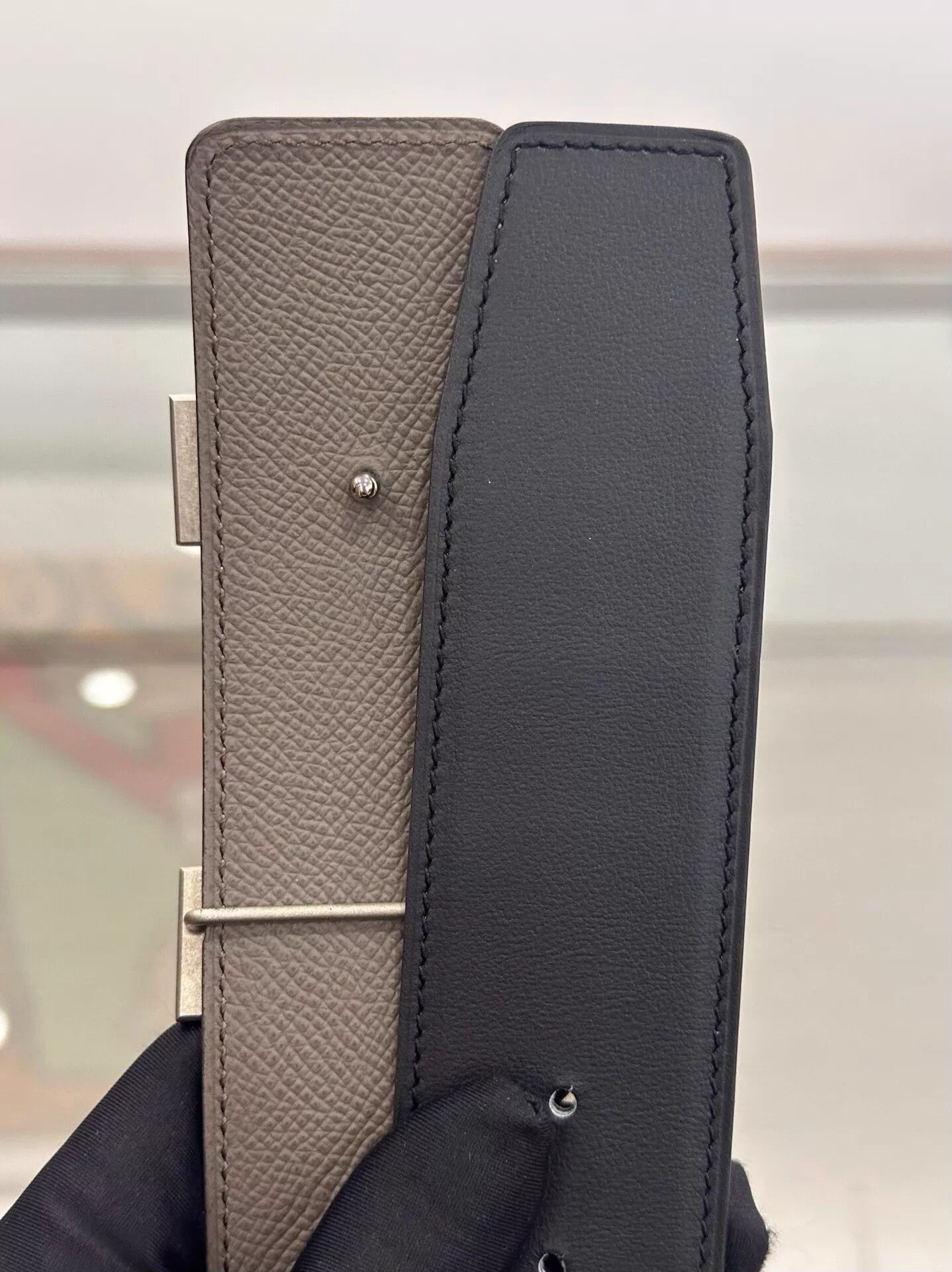 Hermes Hermes Men's 4cm Black & Gray H Logo Belt 90 Size ONE SIZE - 5 Thumbnail