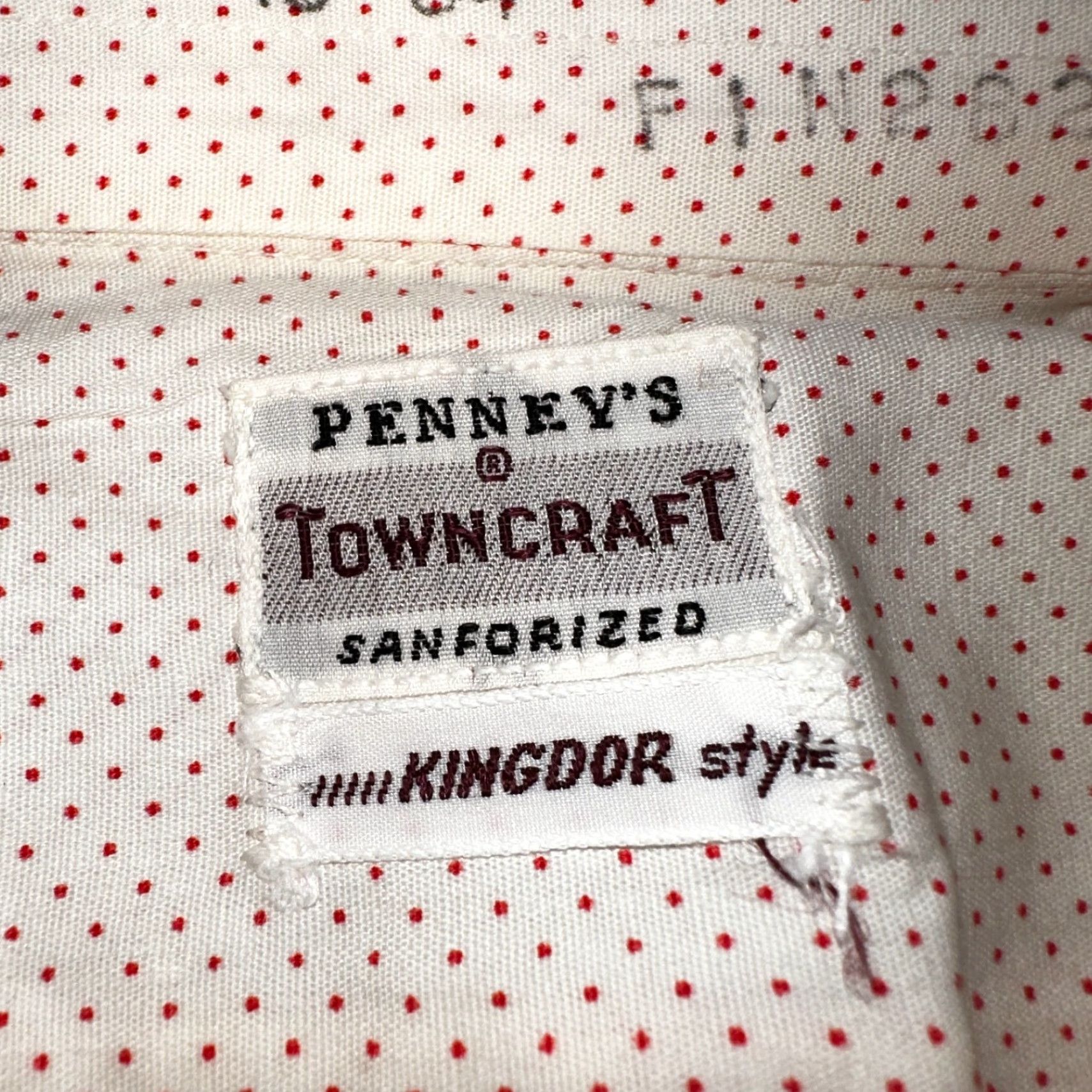 Vintage VINTAGE 1950s Penney's Towncraft Button-Front Dress Shirt Large Blue Polka Dot Mens Size 42R - 3 Thumbnail