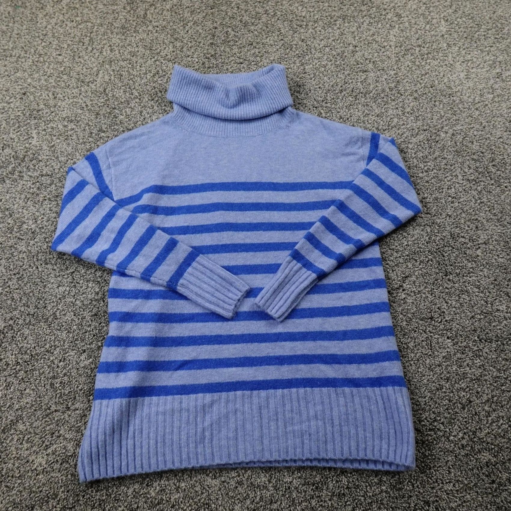 Loft LOFT Sweater Womens XS Blue Knit Pullover Turtleneck Long Sleeve Striped Raglan Stretch Winter - Womens XS Blue Sweater Size XS / US 0-2 / IT 36-38 - 2 Thumbnail